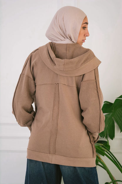 Cotton melton cardigan in beige