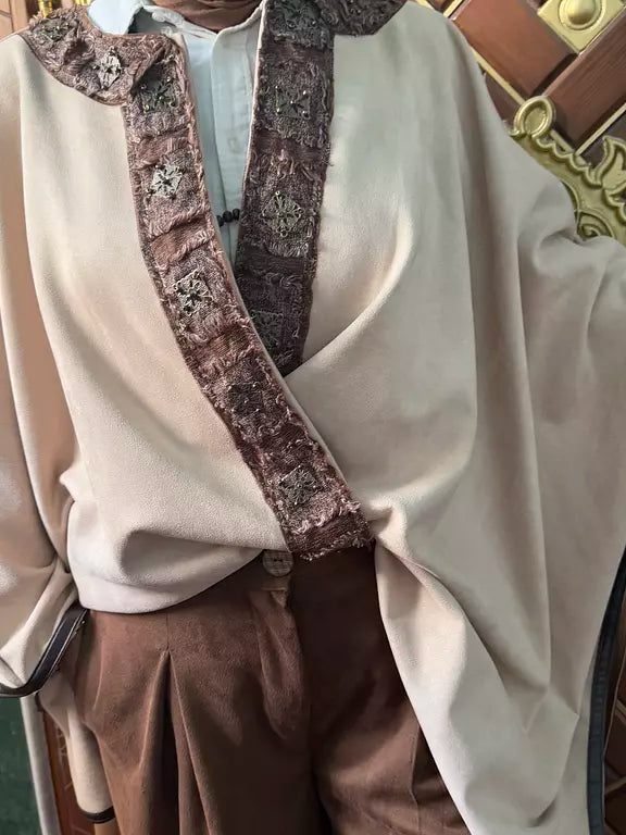 Off white suede cape kaftan