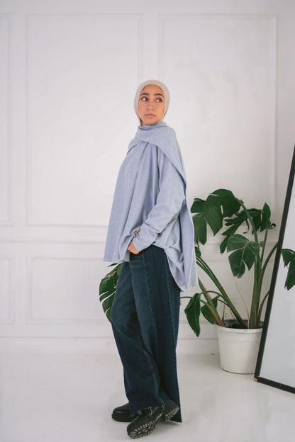 Scarf braided top in baby blue