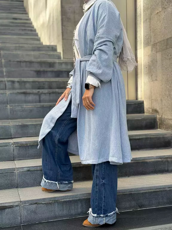 Braided wool cardigan in baby blue