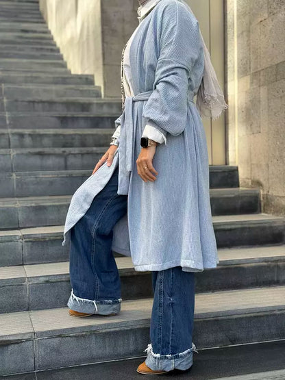 Braided wool cardigan in baby blue