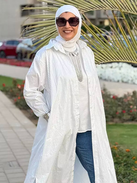 Metallic dress shirt in white