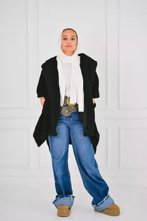 Teddy bear poncho in black