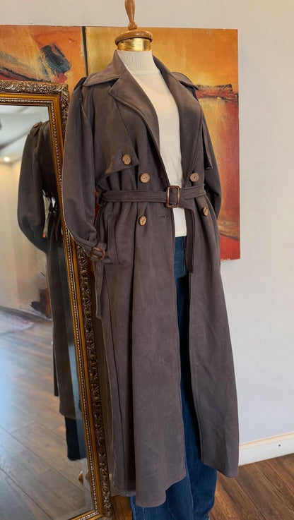 Suede trench coat in grey