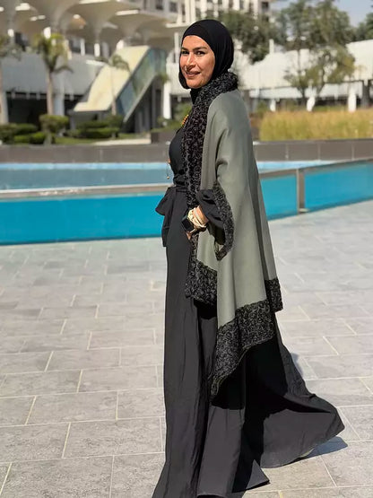 Olive flower suede poncho