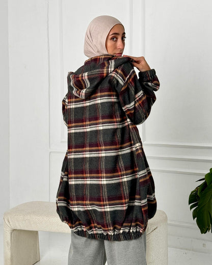 Checked wool jacket with zipper in black