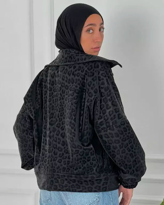 Black cheetah leather jacker