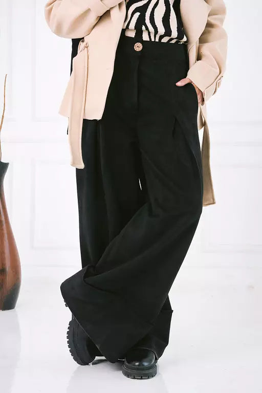 Suede wide leg pants in black