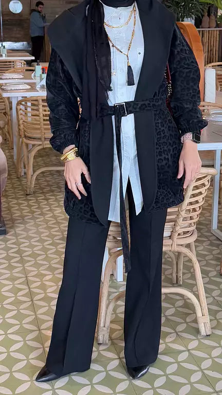 Cheetah leather jacket in black