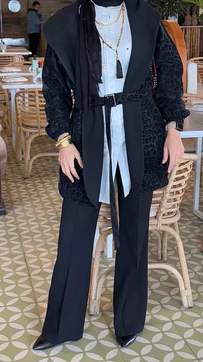 Cheetah leather jacket in black