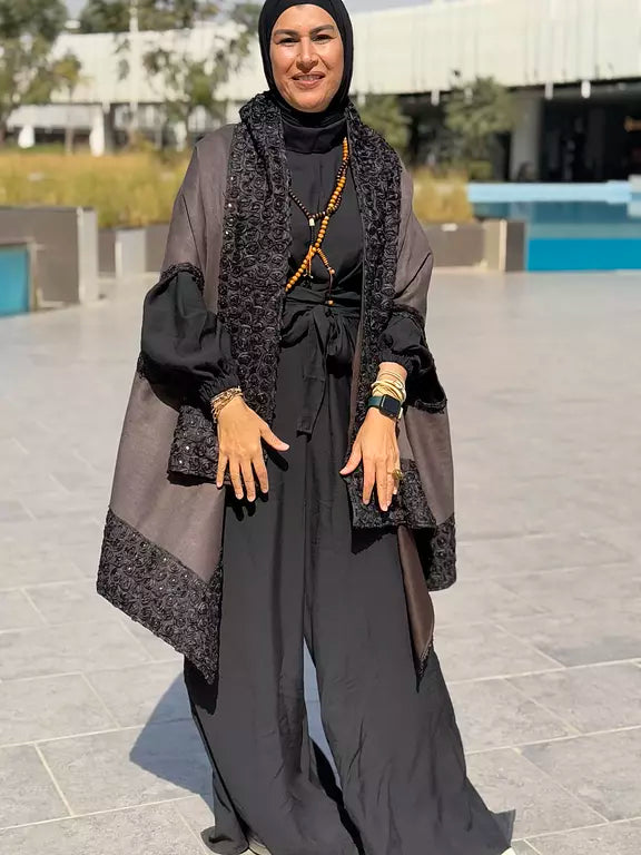 Grey flower suede cape kaftan
