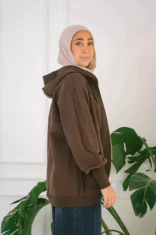 Upside down melton jacket in brown