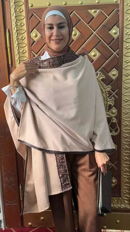 Off white suede cape kaftan