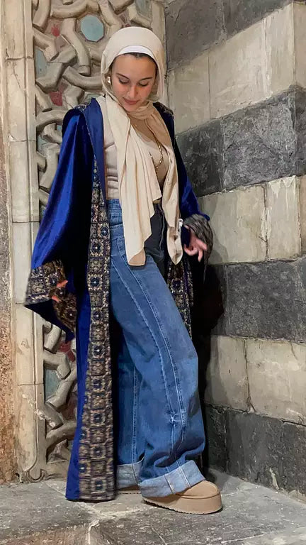 Royal blue velvet kaftan