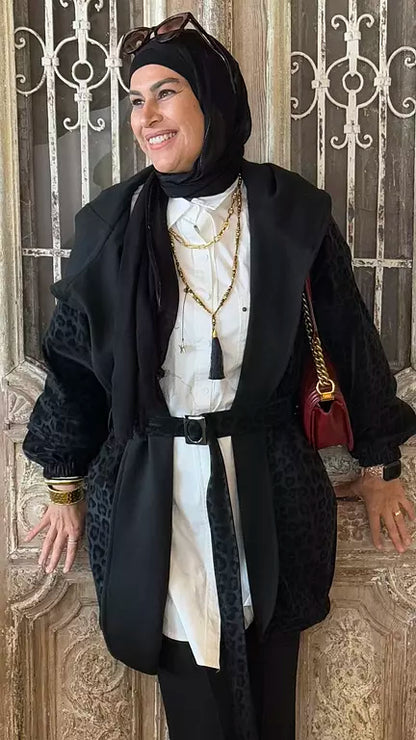 Cheetah leather jacket in black