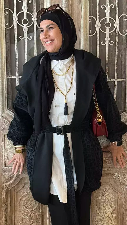 Cheetah leather jacket in black