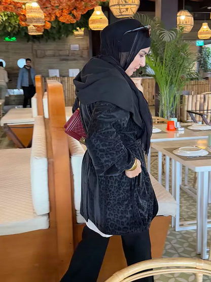Cheetah leather jacket in black