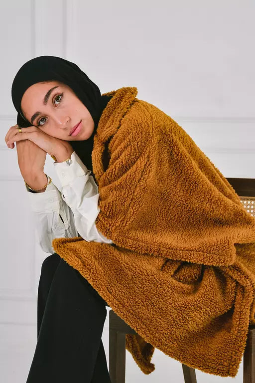 Teddy bear poncho in camel