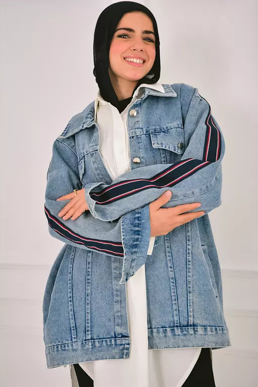 Striped denim jacket in blue