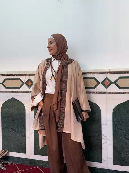 Off white suede cape kaftan