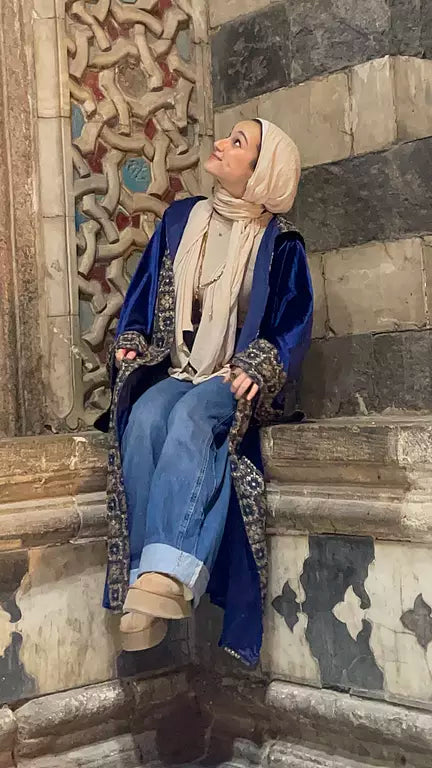 Royal blue velvet kaftan