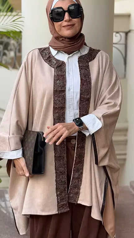 Beige suede poncho