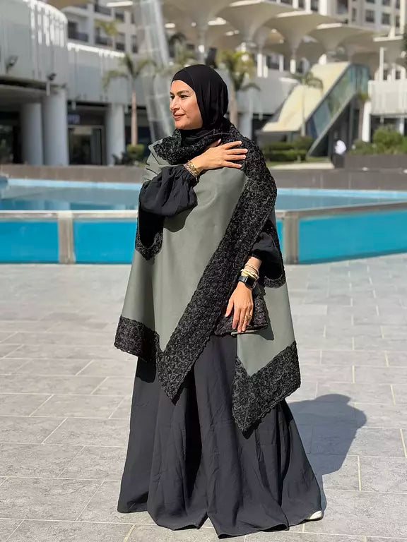 Olive flower suede poncho