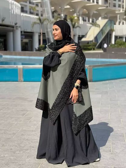 Olive flower suede poncho