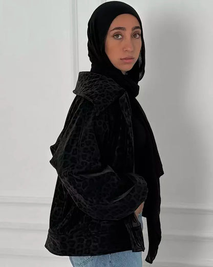 Black cheetah leather jacker