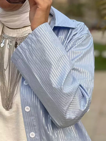 Metallic dress shirt in baby blue