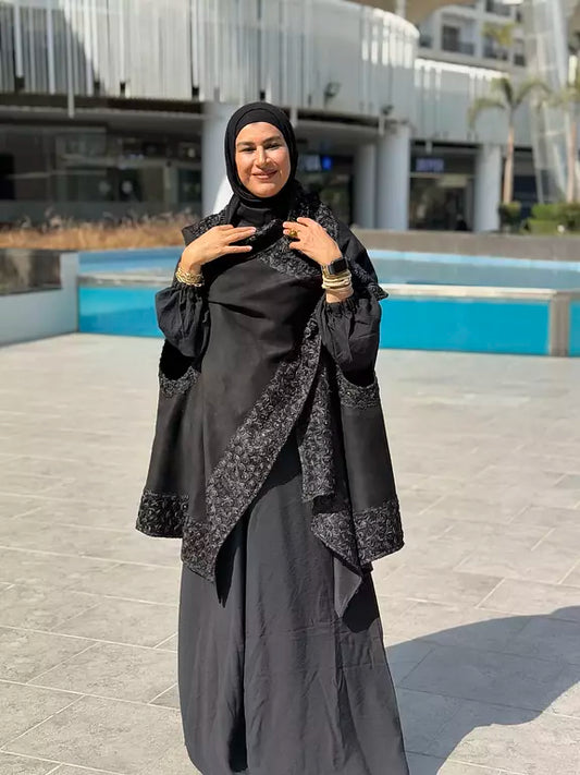 Black flower suede cape kaftan