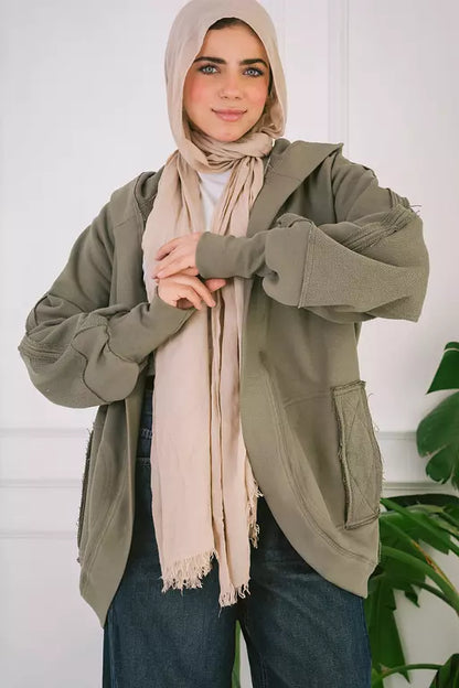 Upside down melton jacket in olive